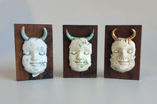 Load image into Gallery viewer, Block head doll face with platinum and green horns
