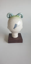 Load image into Gallery viewer, Doll Head,  blue green ram horn doll with damsel fly tattoo..:)
