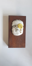 Load image into Gallery viewer, Block head doll, yellow button eye with gold dribble
