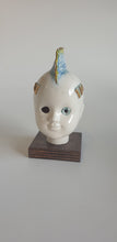 Load image into Gallery viewer, Porcelain doll fishy head with gold lustre, blue and yellow with texture
