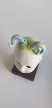 Load image into Gallery viewer, Doll Head,  blue green ram horn doll with damsel fly tattoo..:)
