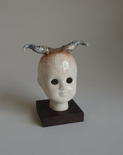 Load image into Gallery viewer, Doll Head, Highland cow girl in orange and grey..
