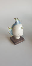 Load image into Gallery viewer, Porcelain doll fishy head with gold lustre, blue and yellow with texture

