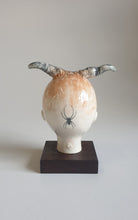 Load image into Gallery viewer, Doll Head, Highland cow girl in orange and grey..

