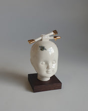 Load image into Gallery viewer, The artist, porcelain doll with porcelain brushes and dribbled gold lustre.
