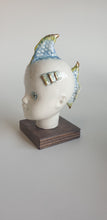 Load image into Gallery viewer, Porcelain doll fishy head with gold lustre, blue and yellow with texture
