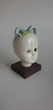 Load image into Gallery viewer, Doll Head,  blue green ram horn doll with damsel fly tattoo..:)
