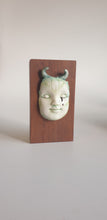 Load image into Gallery viewer, Block head doll face with green texture and blue horns with platinum drizzle

