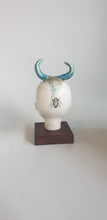 Load image into Gallery viewer, Porcelain doll, blue cow horns and hair texture in browny green
