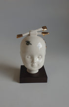 Load image into Gallery viewer, The artist, porcelain doll with porcelain brushes and dribbled gold lustre.
